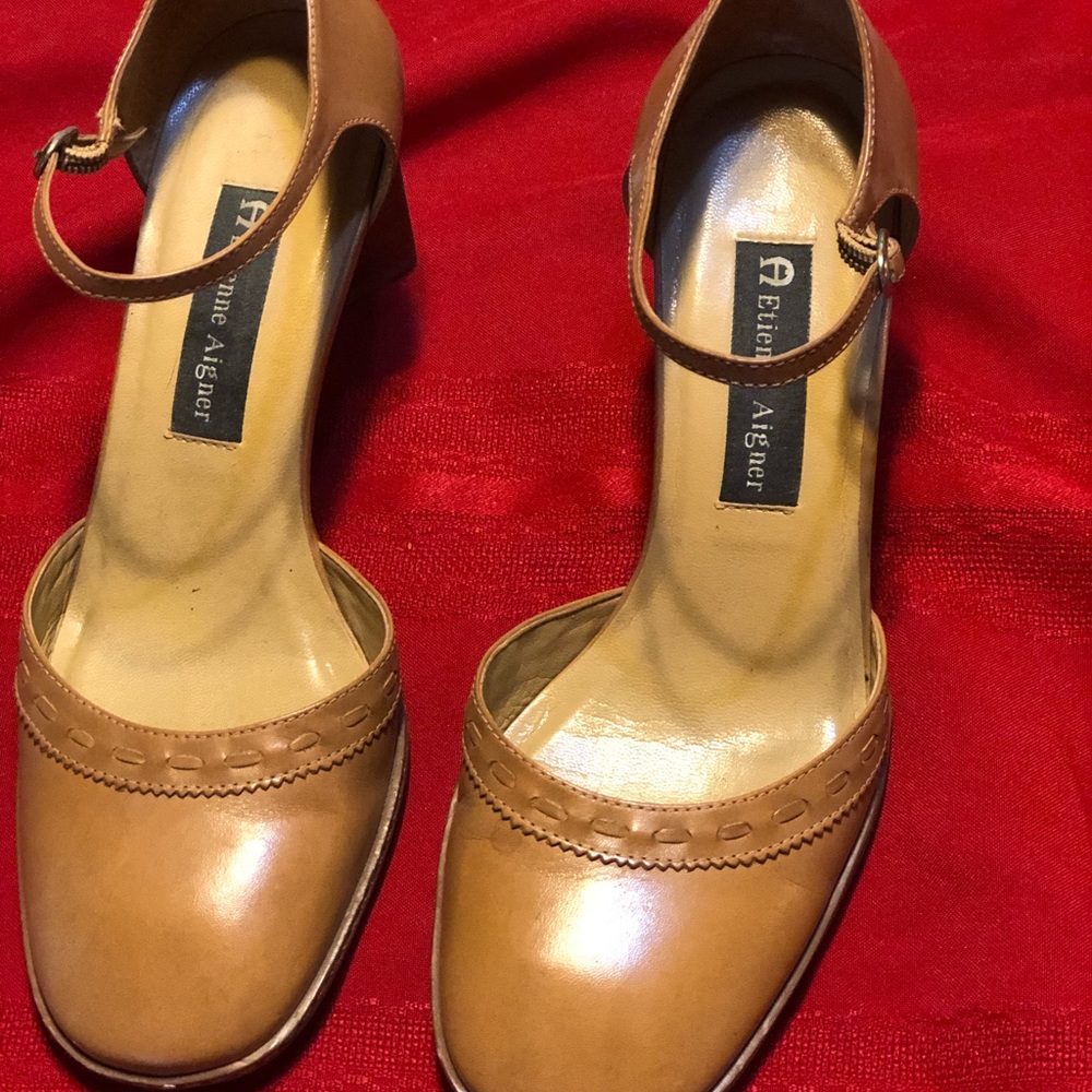 Block Heel Leather Pumps7W